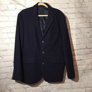 J Crew Navy wool pinstriped 3-button jacket Sz XL